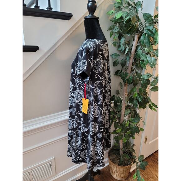 Ruby Rd Dress Womens Medium Black White Floral Print Short Sleeve Stretch Casual - Picture 8 of 15